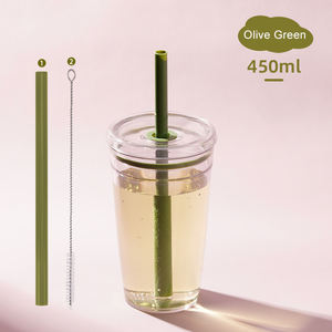 Gobelet en plastique réutilisable transparent 450ml Tritan Boba à paroi unique tasse à café thé au lait multicolore avec paille - Product Image 4