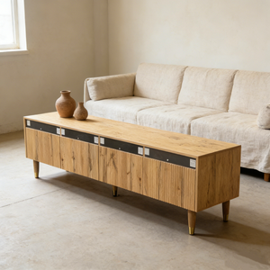 Mueble para <span class=keywords><strong>TV</strong></span> de Madera Acanalada Estilo Mid-Century, Estándar Europeo, Ecológico, Gran Capacidad de Almacenamiento, Consola Multimedia para Dormitorio, Comedor y Sala de Estar - Product Image 3