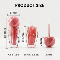 Tubo de brillo labial orgánico de 2 ml, antiadherente, con forma única y especial, para maquillaje de fiesta, muy vendido, marca privada.
