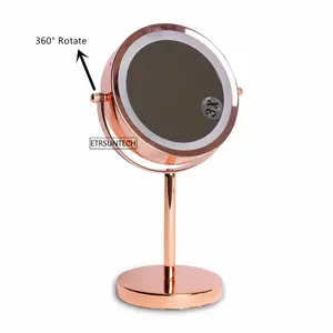 Espejo de aumento de doble cara con soporte 18 LED iluminado Espejo cosmético de maquillaje de mesa Funciona con pilas 3 colores - Product Image 1