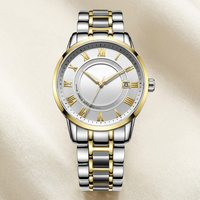 Montre de luxe à quartz 41 mm, chiffres romains, affichage de la date, cadran à aiguilles, verre, bracelet en acier inoxydable, étanche