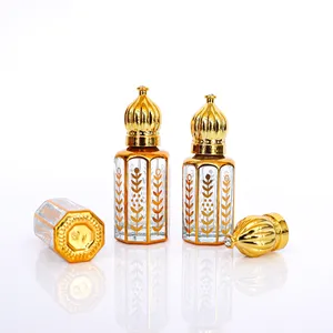 Botol minyak esensial, botol kaca parfum minyak Oud Arab cetak UV emas kosong 6ml 9ml 12ml