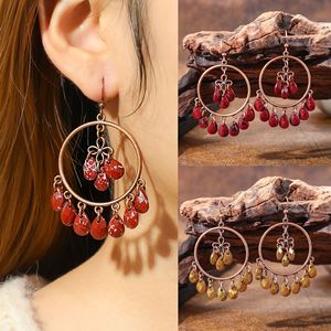Boucles d'oreilles ethniques en alliage plaqué bronze antique avec pierre rouge, bijoux de fête pour femmes 2024 - Product Image 1