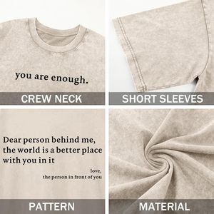 เสื้อยืดโอเวอร์ไซส์ผู้ชาย FOXA ลายกราฟิก You Are Enough สร้างแรงบันดาลใจ แขนสั้น ผ้าคอตตอนเจอร์ซีย์ 100% เป็นมิตรต่อสิ่งแวดล้อม - Product Image 6