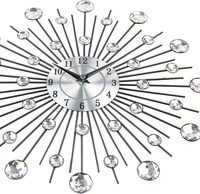 Jam Dinding Kristal Kuarsa Berlian Berkilau 3D High-End 50cm, Logam Perak, Bertenaga Baterai, Desain Langit Berbintang Kreatif