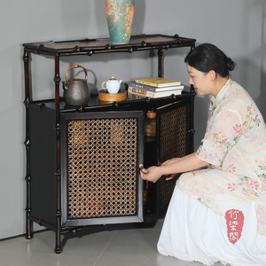 Lacquered Bamboo Entryway Cabinet Storage Tea Cabinet Chinese Style Display Shelf Square Solid Wood Design - Product Image 1