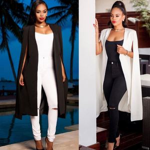 Maxfree – Cape élégante pour femme avec bordure contrastante, ouverte sur le devant, manches longues, blanche et noire, coupe longue unie - Product Image 3