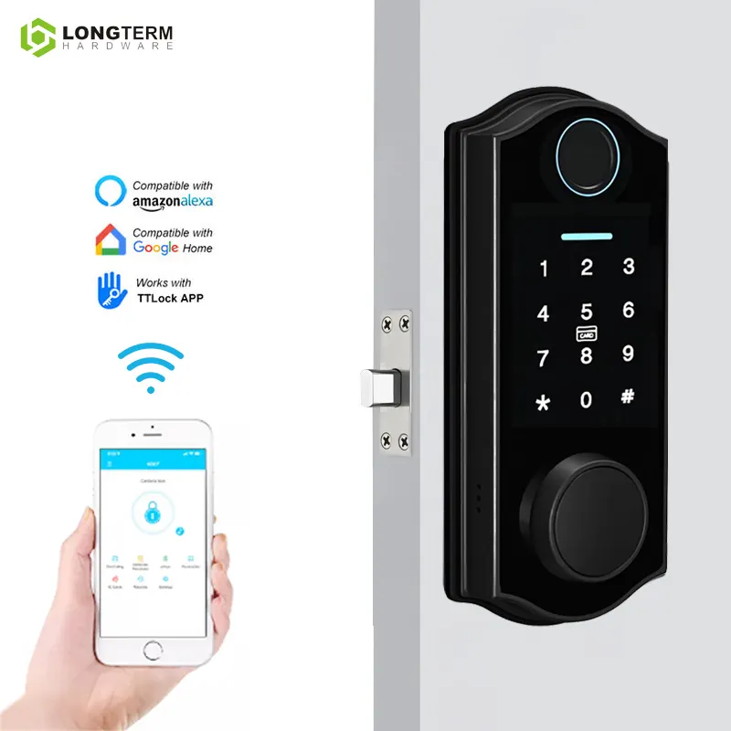 Residential Electronic Intelligent Security Lock Card Keyboard Digital Code WiFi Ttlock Smart Door Lock with Fingerprint Key