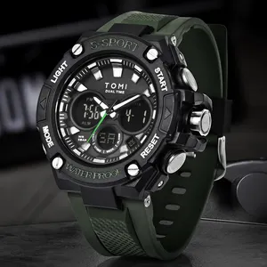 TOMI Men's Sports Watch Dual Screen Analog Digital LED Electronic Sports Watch Waterproof Swimming Military Student Watch