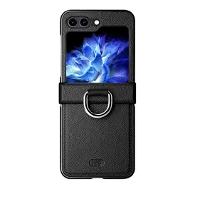 En iyi tedarikçi kapak için telefon kılıfı Galaxy Flip5 hafif PU deri parmak yüzük tasarım deri telefon kapak özel etiket