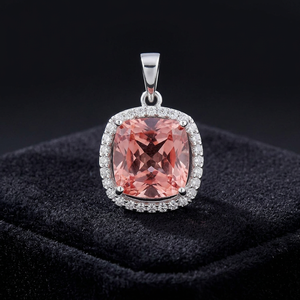 <b>Cushion</b> Cut Morganite Pendant Necklace 925 Silver Rhodium Plated Classic Women's Jewelry Everyday Wear - Product Image 3