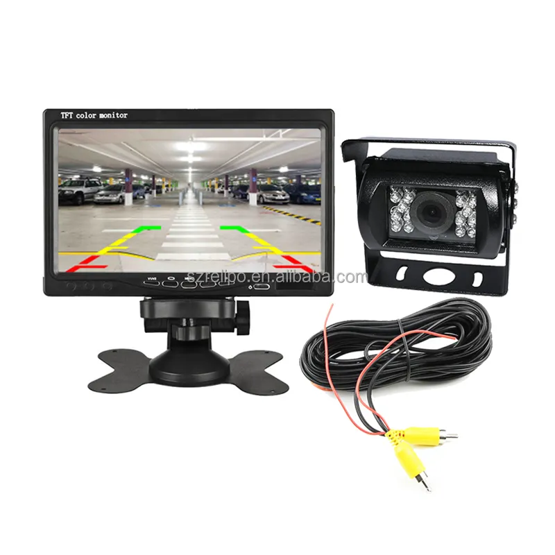 Kit Sistem Monitor Parkir Kamera Mobil 7 Inci, Monitor 7 Inci + Lampu IR 18 Kamera Penglihatan Malam