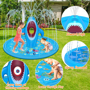 Inflatable Shark Water Spray Mat For Kids Outdoor Play Lawn Toy With Basketball Game And Spraying Feature - Product Image 1