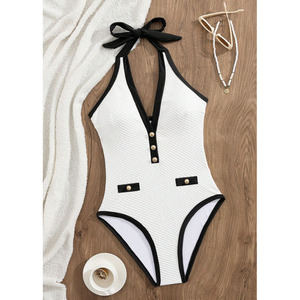 Traje de Baño de una Pieza Color Blanco Sólido, Moda <span class=keywords><strong>2026</strong></span>, Corte Alto, Espalda Descubierta, para Surf, Playa y Mar - Product Image 3