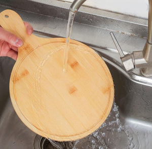 JUNJI Paleta de Madera Redonda para Pizza, <span class=keywords><strong>Bandeja</strong></span> de Madera Segura para Servir Comida, Tabla de Pelar Pizza con Mango, <span class=keywords><strong>Bandeja</strong></span> de Almacenamiento - Product Image 3