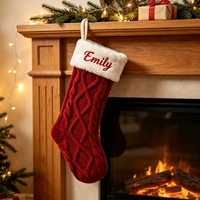 Chaussette de Noël personnalisée en polyester et coton de 18 pouces avec noms et initiales sur mesure, broderie douce en tricot, à suspendre au foyer
