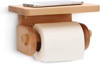 Porte-papier toilette en bambou avec étagère pour téléphone, étagères flottantes murales en bois, support de rangement pour salle de bain, service de personnalisation en usine