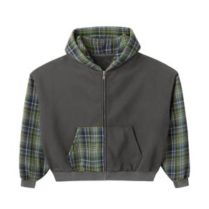 TKAN285D Custom Design Patchwork Color Block Men's Oversize Heavyweight 460 Gsm100% Cotton <b>Zip</b> up with <b>pocket</b> <b>Hoodie</b> for winter - Product Image 2