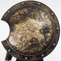 Tête de lion grecque antique artisanale CH en fer poli, gravée, 24 pouces, marron, objet de collection artistique, Chevalier Guerrier