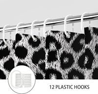 LIVING Ensemble de rideaux de douche rétro 3D vintage imprimé léopard noir et blanc avec crochets et anneaux, impression numérique haute définition, toucher doux