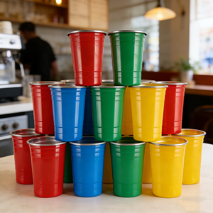 Tasses à bière, café et vin en acier inoxydable de 12oz, 17oz et 500ml, anti-UV, vente en gros, avec couvercle à paille, design portable, pour le camping et comme cadeau, Ping Pong - Product Image 1