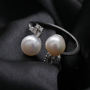 Đồ Trang Sức Mỹ Đôi Ngọc Trai Nước Tươi Với Nhẫn 925 Sterling Bạc Mở Zircon Nhẫn Phụ Nữ Ngọc Trai Cắt Engagement Ring - Product Image 5