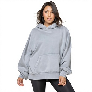 Sudadera con Capucha Extra Grande para Mujer, Color Sólido, Hombros Caídos, Manga Larga, Algodón y Fibra de Bambú, Transpirable, para Otoño - Product Image 1