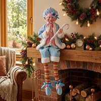 Figuras de Duendes Navideños de Fieltro Kawaii en Tonos Pastel, Adornos Navideños de Peluche Extra Grandes para Escritorio