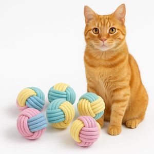 Zasle Jouets pour chat, lot de 6 balles à mâcher froissées en corde tressée douce pastel, 1,7 po, légers, pour l'intérieur, anti-ennui - Product Image 1