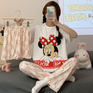 Pijama de mujer de manga corta con estampado de dibujos animados, pijama de mujer de verano al por mayor, 3 uds.