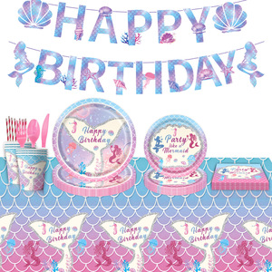 Juego de Vajilla Desechable para Fiesta de Sirenas, Platos, Vasos y Servilletas de Papel para Cumpleaños Infantiles - Product Image 1