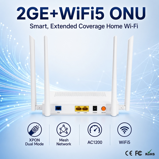 2GE WiFi 5 AC1200 Dual Mode XPON ONU Gigabit GPON EPON HGU ONT Fiber Optic V2802DAC Vsol for FTTH Triple Play Network