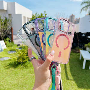 Étui de téléphone en nylon tressé avec cordon court et bandoulière pour iPhone 17 Air 16 15 Pro Max, couleur bonbon, finition mate, anti-traces de doigts, magnétique - Product Image 6