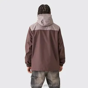 Manufacturer Custom Logo Sports Gym Trucker Anorak Colour Block Hooded Zip Through Rain Cagoule Running Windbreaker Jacket Men