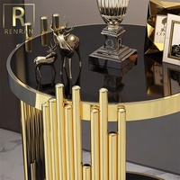 Meubles de maison modernes en acier inoxydable brossé or avec table d'appoint en verre, petite table basse