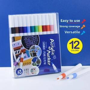 Spidol akrilik 12 warna ramah siswa, pena cat air Set mainan Menggambar plastik untuk seni lukis kotak warna kemasan uniseks - Product Image 1