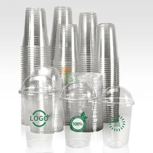 Custom Composteerbare Transparante Cups Biologisch Afbreekbaar Plastic Pla Cups Met Pla Deksel