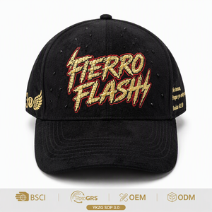 Cappellino da Baseball in Camoscio di Lusso, Logo Personalizzato Ricamato in 3D, Nero Oro Rosso, 6 Pannelli, Visiera Curva, Copricapo Premium, Produzione all'Ingrosso - Product Image 1