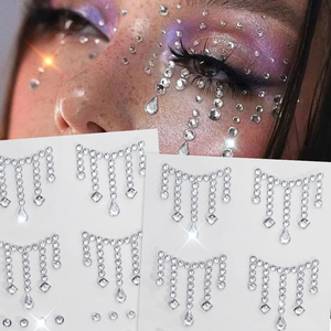 1 unidad de pegatinas de <span class=keywords><strong>tatuaje</strong></span> 3D con efecto de joyería, calcomanías de diamantes redondos blancos brillantes, tatuajes temporales autoadhesivos DIY para <span class=keywords><strong>ojos</strong></span>/cara/cuerpo para festivales - Product Image 2