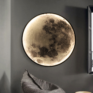 Lampe murale led ronde moderne en forme de lune, luminaire décoratif d'intérieur pour chambre à coucher - Product Image 2