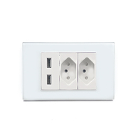 Prise murale ZSUN SC70 2mm en verre, double prise brésilienne 2 gang 2.1A USB