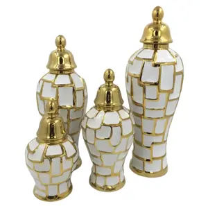 Luxe Gouden En Witte Hoge Keramische Gemberpotten Porseleinen Elegante Centerpieces Vaas Voor Trouwtafel
