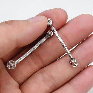 S925 <b>Silver</b> DIY Accessory Personalized Long Style Dual-Use Double <b>Bead</b> Earrings Nail Tassel Zircon 10mm Empty Support Earrings - Product Image 4