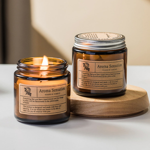 Bougie parfumée aromathérapeutique personnalisable à étiquette privée, en verre ambré de luxe, avec bouchon en liège, bougie romantique en cristal pour la Saint-Valentin - Product Image 2