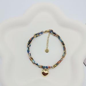 ファッションブレスレット布とステンレススチールハート形ゴールドメッキチャームブレスレット手作り女性用男性用 - Product Image 3