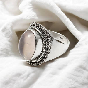 Quartz rose naturel fait à la main 925 bagues en argent sterling avec pierres précieuses vente en gros de bijoux fins bagues de fiançailles par le fournisseur indien OEM - Product Image 1