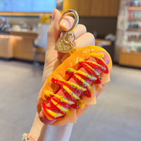 Porte-clés créatif en forme de pain à hot-dog américain simulé, jouet alimentaire en PU, pendentif amusant pour sac, mini-cadeau pour voiture