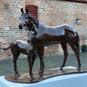 Scultura TREVI di Cavallo e Puledro a Grandezza Naturale 2m in Bronzo Antico con Patina Verde per Decorazione Giardino - Product Image 3