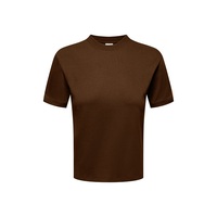 T-shirt décontracté et sportif pour femme en coton longues fibres style américain, col rond, manches courtes, coupe épaules régulières, effet amincissant, avec logo