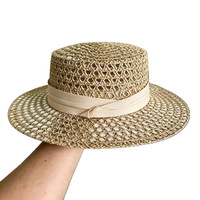 Chapeau Derby creux en paille de jonc de mer style japonais à dessus encastré, idéal pour la plage, la mer et la protection solaire en extérieur